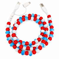 Câble de charge perlé 3-en-1 FASHLINK Rouge Bleu Blanc USB Multi-Connecteur Type C pour Téléphone
