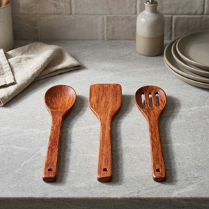 Ensemble d'ustensiles de cuisine en bois 3 pièces : spatule, cuillère, cuillère ajourée, résistant à la chaleur pour ustensiles de cuisson antiadhésifs - Product Image 4