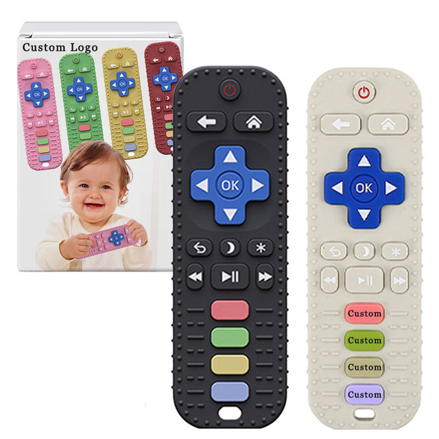 Hot Sale BPA Free CPC Sensory Exploration Chewable Teething Toys Soft Silicone Remote Baby Teethers