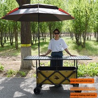 Chariot de camping pliable à quatre roues avec table réglable en hauteur et toit pare-soleil pour le shopping et le stockage, OEM disponible