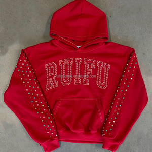 OEM ODM Custom Men's Luxury Rhinestone 3d Embroidery Dtg Print Hoodie Streetwear Cropped Cotton Boxy Fit Hoodies And Sweatshirts - Product Image 1