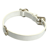 Kalung Anjing Kulit Sapi Putih Lembut dengan Cincin D Ganda dan Gesper Logam yang Dapat Disesuaikan untuk Anjing Kecil/Sedang/Besar