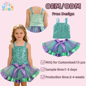 Hauts à sequins personnalisés pour enfants et tout-petits avec jupe tutu colorée, tenues d'anniversaire pour filles, costumes de fête, vêtements pour enfants en gros - Product Image 1