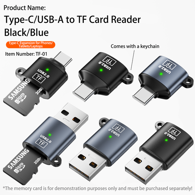 Portable Mini USB C TF Card Reader USB a Micro SD Memory Card Adapter Pocket-Sized Card Reader for Smartphone Laptop Travel Use