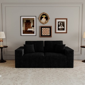 Canapé modulaire moderne sectionnel 2 pièces 180 cm en velours côtelé noir, canapé-lit compressé sans assemblage, causeuse en mousse pour salon - Product Image 2