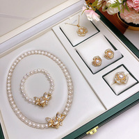 Elégant Six Pièces Design Perle d'Eau Douce Zircon Fleur Pendentif Bracelet Boucles D'oreilles Bague Ensemble Pour Femmes Cadeau Ensemble de Bijoux