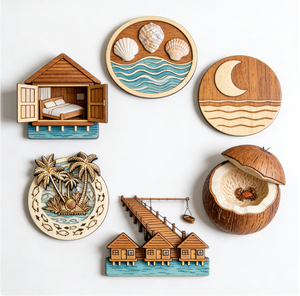 Magnete per Frigorifero Personalizzato con Vista Spiaggia delle Maldive e Palma Intagliata in Legno, <span class=keywords><strong>Souvenir</strong></span> con Logo Personalizzabile - Product Image 2