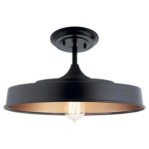 Luminaire semi-suspendu industriel rétro en métal noir et verre ambré |   Éclairage Audacieux pour Salle à Manger d'Hôtel et Espaces Ouverts - Product Image 1