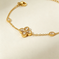 Bracelet en acier inoxydable 304 plaqué or 18 carats PVD, étanche, avec breloque fleur en zircon cubique et fermoir mousqueton, bijoux pour femme