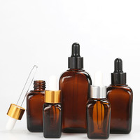 Forme carrée 10ml 20ml 30ml 50ml 100ml bouteille d'huile essentielle en verre brun ambré avec compte-gouttes