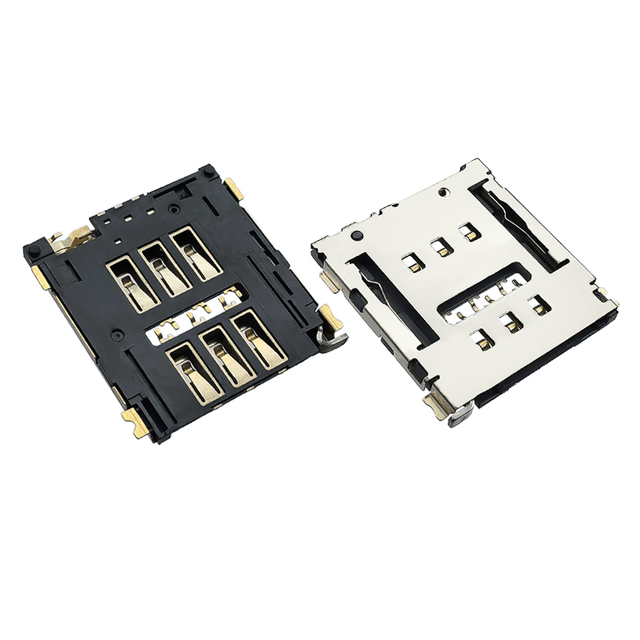 Nano SIM Card Connector, Tray Type, SMT, 6Pin, Normally Open Detection, Brass Gold-Plated Terminals