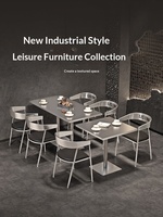 Ensemble de table et de chaises de style industriel américain en acier inoxydable pour restaurant, café, salon de thé, bar et bistro