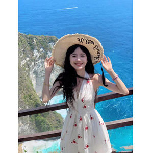 Vestido de Gasa con Estampado de Leopardo y Cuello Halter, Cintura Natural, Espalda Descubierta, Largo, de Secado Rápido, para Mujer - Product Image 2