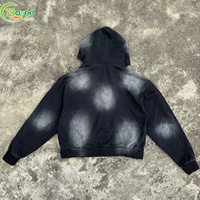 Sweat à capuche zippé vintage noir délavé en coton épais French Terry sur mesure pour homme, style streetwear