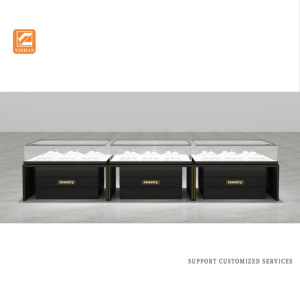 Comptoir de présentation de bijoux de luxe moderne avec éclairage LED, vitrine de vente au détail en verre noir sur mesure pour boutique de bijoux en centre commercial - Product Image 3