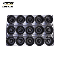Plaque de cuisson professionnelle pour beignets, 15 moules, 400x600x45 mm, en acier alu, revêtement silicone, pour four de boulangerie