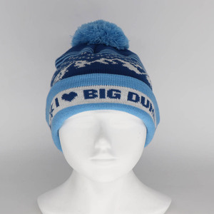 Berretto Invernale con Motivo <span class=keywords><strong>a</strong></span> Fiocchi di Neve e Pompon, in Acrilico Lavorato <span class=keywords><strong>a</strong></span> Maglia con Risvolto e Testo Jacquard Personalizzato - Product Image 4