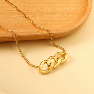 สร้อยคอจี้โซ่สแตนเลสสีทองแฟชั่นดีไซน์เรียบง่ายสำหรับผู้หญิงผู้ชายเครื่องประดับ - Product Image 3
