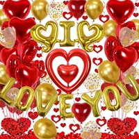 Ensemble de décoration de ballons en forme de cœur pour la Saint-Valentin, ballons en latex rouge et or, je t'aime, anniversaire de mariage