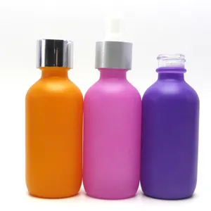 Botella de vidrio redonda de boston, color personalizado con tapa de plata para GB-333B de aceite cosmético, 1oz, 2oz, 4oz