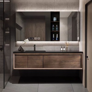 Minimalist washbasin wood color artistic above counter basin cabinet combination - Product Image 3