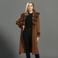 Manteau d'hiver de luxe Jxwatcher en laine double face, sur mesure, chaud, pour femme, avec col et poignets en fourrure de lapin, en cachemire et laine, avec ceinture
