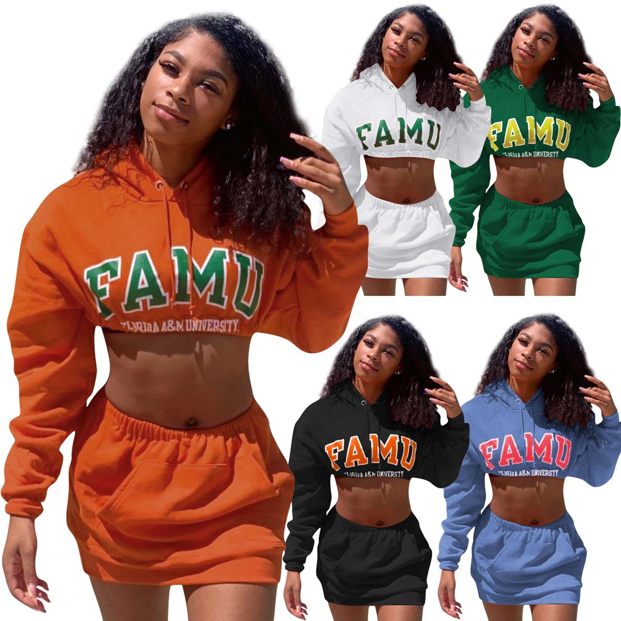 2021 Fall Crop Top Hooded Skirt Sets Outfits Women's Sporty Casual Two piece Sets For Autumn Clothes Printed Letter Streetwear