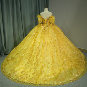 Jancember 6540 Jaune Brillant Plume Empire Robe De Bal Puffy Robes De Soirée - Product Image 5