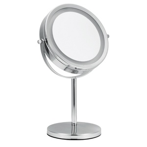 Miroir cosmétique LED à double face avec cadre métallique rond et éclairage pour le maquillage - Product Image 2
