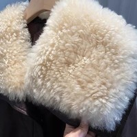 Weshallo Manteau de fourrure de moto en cuir court personnalisé Veste d'hiver en cuir de mouton véritable pour femmes avec col en fourrure d'agneau