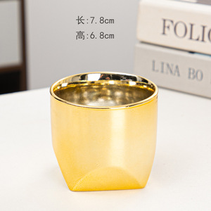 Adornos de escritorio para interiores de estilo europeo americano de oro galvanizado, maceta carnosa de cerámica ligera de lujo - Product Image 2