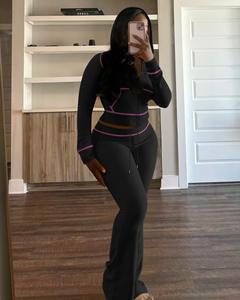 Новый разноцветный спортивно-шик комплект из двух предметов с длинными рукавами и капюшоном, экологичный, с контрастной вышивкой, модный повседневный наряд - Product Image 4