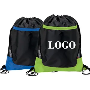 Waterproof High Quality Custom 210D Polyester recycled Drawstring Backpack Gym Bags String back pack Logo sport Cinch Sacks