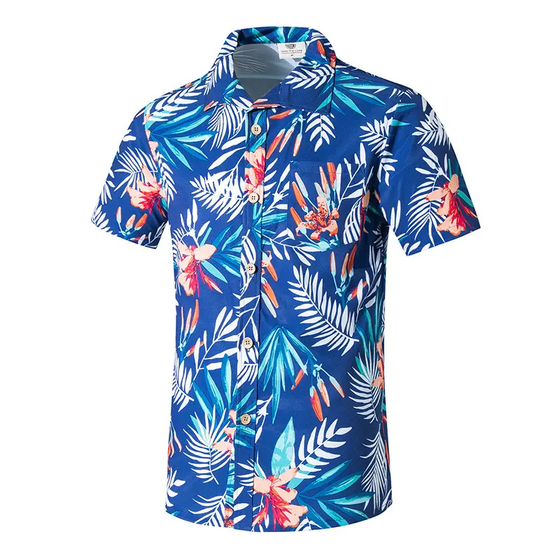 Camiseta masculina de praia com folhas florais, camiseta da moda para o verão, com manga curta, preta, vermelha e azul, moda havaiana, 2021