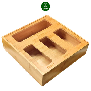 Bamboo Ziplock Bag Storage Organizer for Drawer, Pull-Out Top Cover Plastic Bag Organizer Compatible with Ziploc, Glad, Gallon