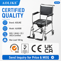 Chaise de toilette pliante en acier avec accoudoirs rabattables pour centre de réadaptation et soins à domicile, certifiée CE