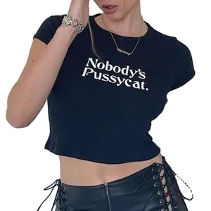 カスタムアシッドウォッシュTシャツスクリーン印刷Tシャツ女性クロップトップY2K服卸売バルク2014 Tシャツ