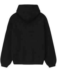 Wholesale <b>Mens</b> Black Ribbed Knit Hoodie Sweater Winter Warm Pullover Long Sleeve Casual Streetwear Soft Comfort Breathable Front - Product Image 4