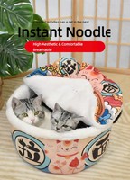 Lit pour animaux de compagnie en forme de ramen, lit pour animaux de compagnie en forme de ramen de dessin animé pour chien et chat, maison d'intérieur pour animaux de compagnie au design ramen avec niche fermée pour chat