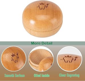 Boîte commémorative de perte de dents d'enfant sculptée lisse ronde en bois cadeau pour garçons et filles boîte de <span class=keywords><strong>rangement</strong></span> de fée des dents - Product Image 4