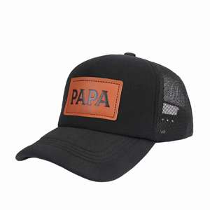 High Quality Retro Portable 6-Panel 112 Cap Style Structured Mesh Trucker <b>Hat</b> with Leather Patch Logo - Product Image 1