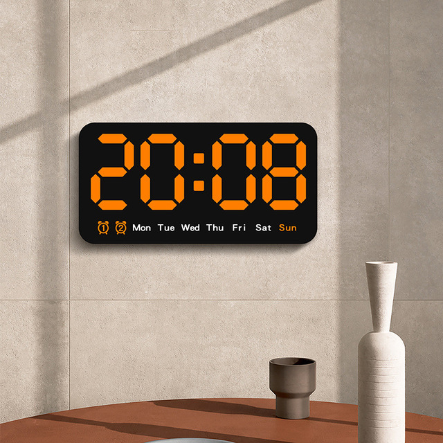 Custom Logo Large Led Digital Wall Clock Brightness Adjustable Voice Control Temperature Display Desktop Alarm Clock