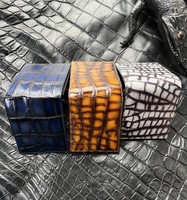 RCO26 dompet kulit buaya asli 100% pria, dompet kulit buaya lipat ganda untuk pria