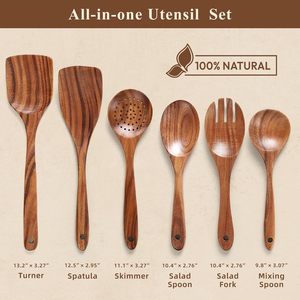Offre Spéciale : Ustensiles de cuisine polyvalents en bois de teck écologique, faciles à nettoyer, de qualité alimentaire, compatibles lave-vaisselle, avec pinces pour la cuisson - Product Image 5
