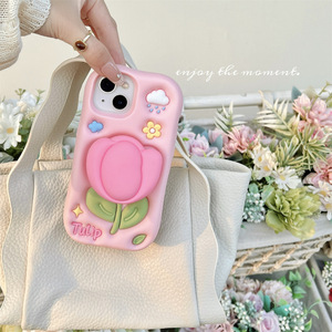 Custodia per iPhone 17/16/15 Pro Max con tulipani primaverili-estivi, anti-caduta, con supporto 3D, in silicone, per Apple 14 - Product Image 4