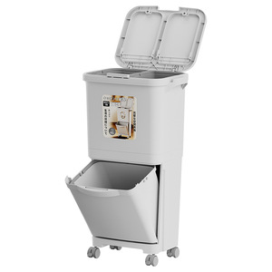 Poubelle de cuisine à double couche avec couvercle à bouton-poussoir, grande capacité, tri des déchets secs et humides, utilisation intérieure, forme rectangulaire - Product Image 1
