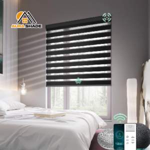 Cortina <span class=keywords><strong>de</strong></span> baño impermeable pelada <span class=keywords><strong>de</strong></span> cebra, protección solar, tela suave, tipo enrollable, formato eléctrico, instalación integrada - Product Image 4