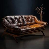 Canapé en cuir véritable de style rétro ; Style villa de luxe rétro française ; Utilisation dans un petit appartement, salon ; Cuir de vachette de première qualité, droit