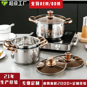 Stainless Steel Cookware <b>Set</b> 3-Piece Rose Gold Lid Soup <b>Pot</b> Oven Safe Rust Proof - Product Image 4