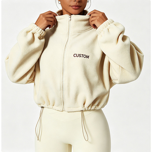 Veste en molleton courte pour <span class=keywords><strong>femme</strong></span>, coupe ample, manches longues, col montant, fermeture éclair, sweat-shirt de sport pour le yoga, la gym, l'entraînement et les tenues décontractées - Product Image 6